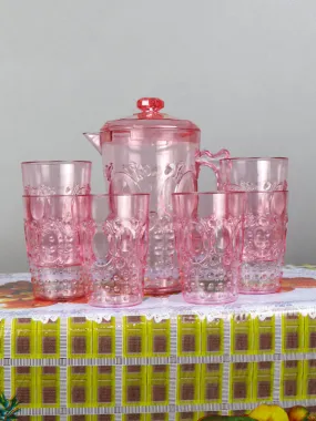 02 Plastic Novel Jug with 6 Glass Set of 7 Pink