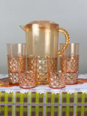 03 Plastic Novel Jug with 6 Glass Set of 7 Brown