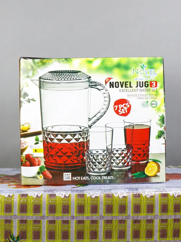 03 Plastic Novel Jug with 6 Glass Set of 7 Brown