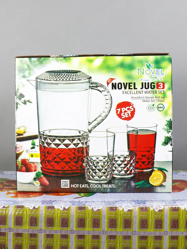 03 Plastic Novel Jug with 6 Glass Set of 7 White