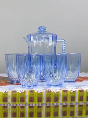 04 Plastic Novel Jug with 4 Glass Set of 5 Blue