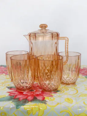 04 Plastic Novel Jug with 4 Glass Set of 5 Brown