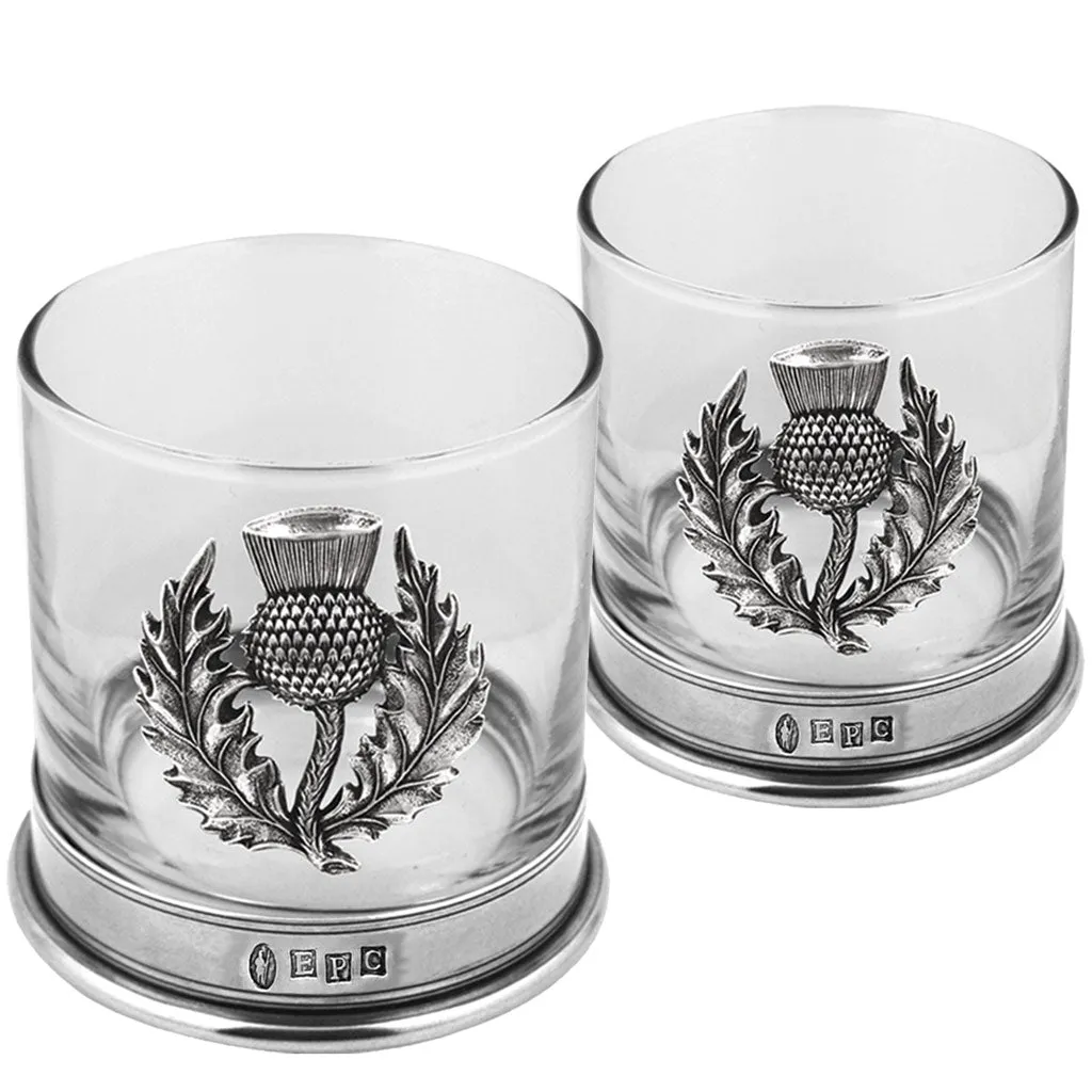 11oz Scottish Thistle Pewter Whisky Glass Tumbler Set of 2