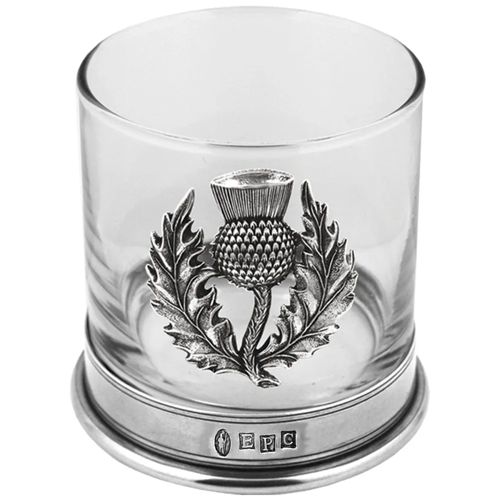 11oz Scottish Thistle Pewter Whisky Glass Tumbler Set of 2