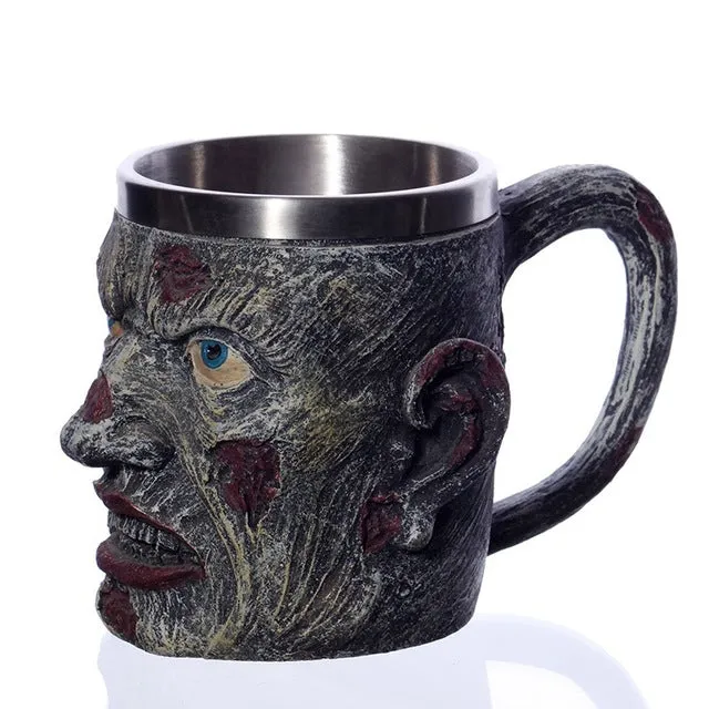 1Pcs 3D Axe ePacket Handle Viking Warrior 450ML Skull Mug Gothic Tankard Halloween Decoration Skeleton Cup Beer Stein Man Gift