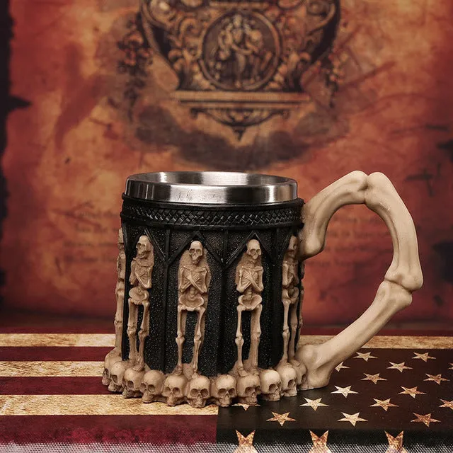 1Pcs 3D Axe ePacket Handle Viking Warrior 450ML Skull Mug Gothic Tankard Halloween Decoration Skeleton Cup Beer Stein Man Gift