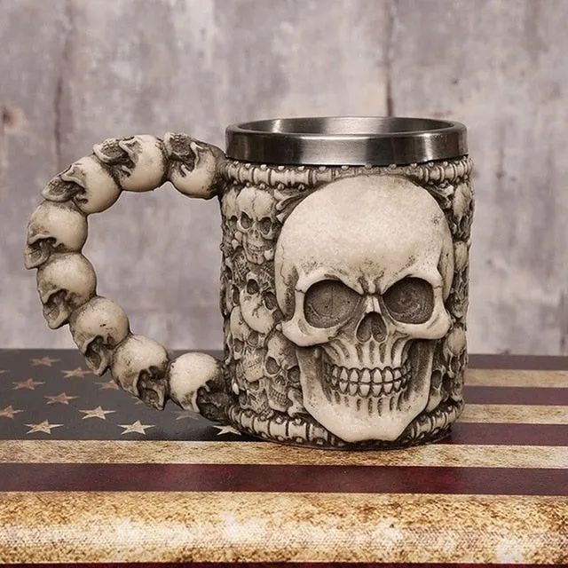 1Pcs 3D Axe ePacket Handle Viking Warrior 450ML Skull Mug Gothic Tankard Halloween Decoration Skeleton Cup Beer Stein Man Gift