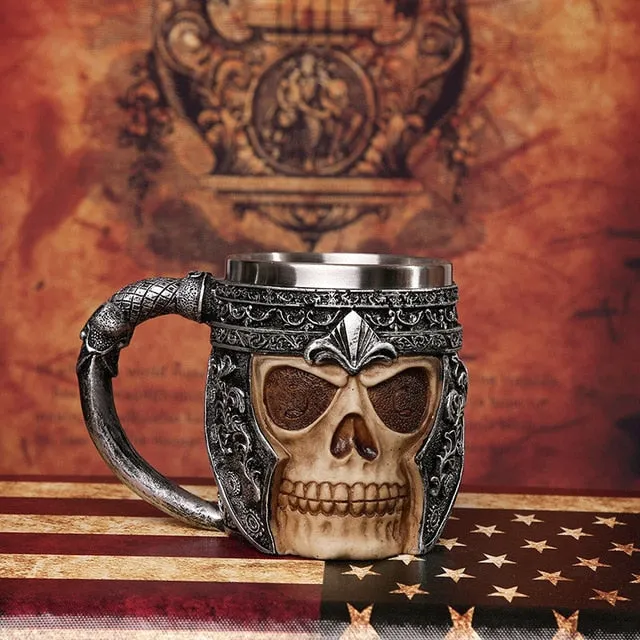 1Pcs 3D Axe ePacket Handle Viking Warrior 450ML Skull Mug Gothic Tankard Halloween Decoration Skeleton Cup Beer Stein Man Gift