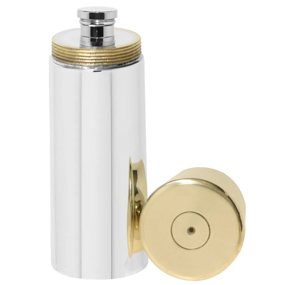 6oz Pewter Shotgun Cartridge Hip Flask with Brass Lid