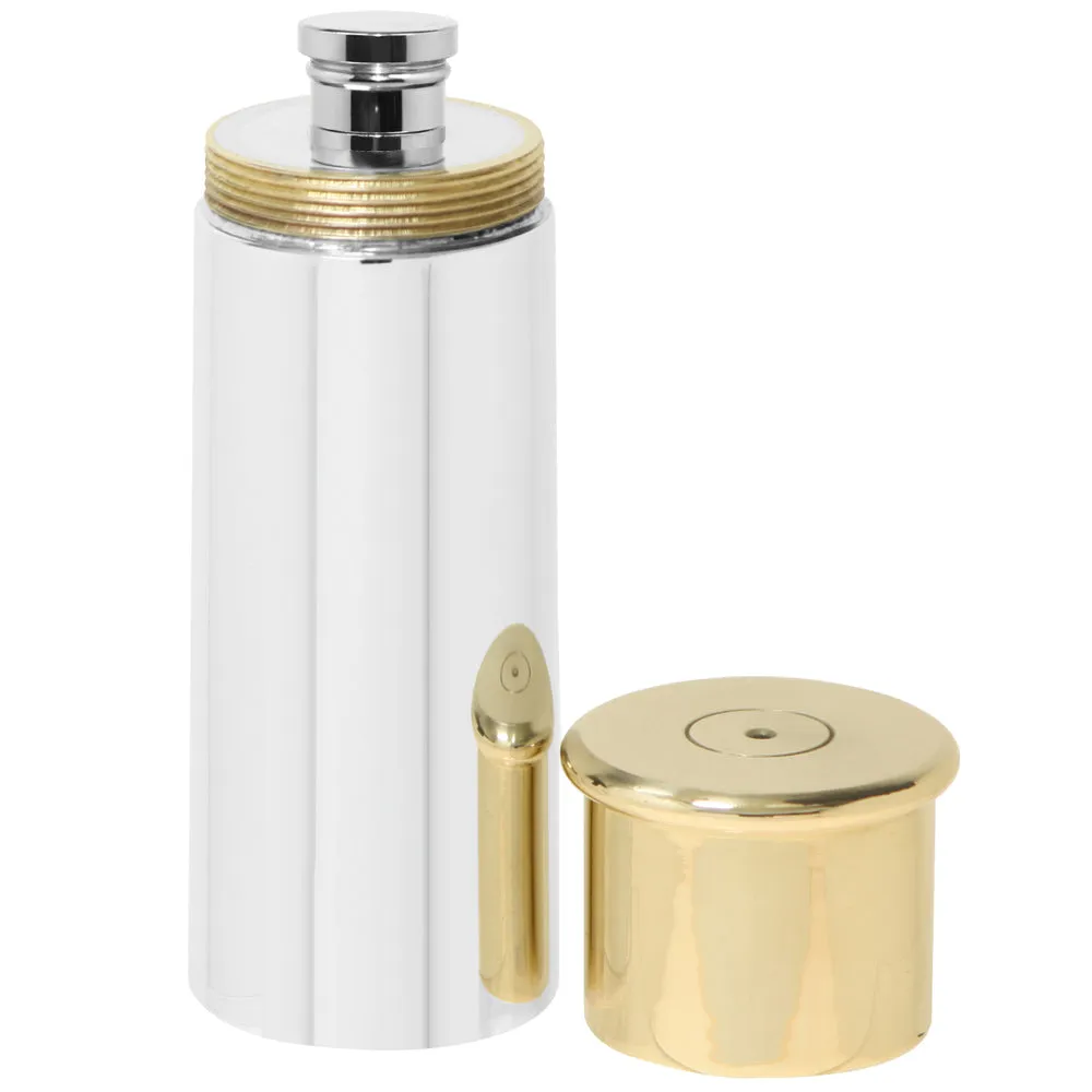 6oz Pewter Shotgun Cartridge Hip Flask with Brass Lid