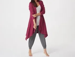 AnyBody Brushed Rib Cardigan with Highlow Hem, Wine Color