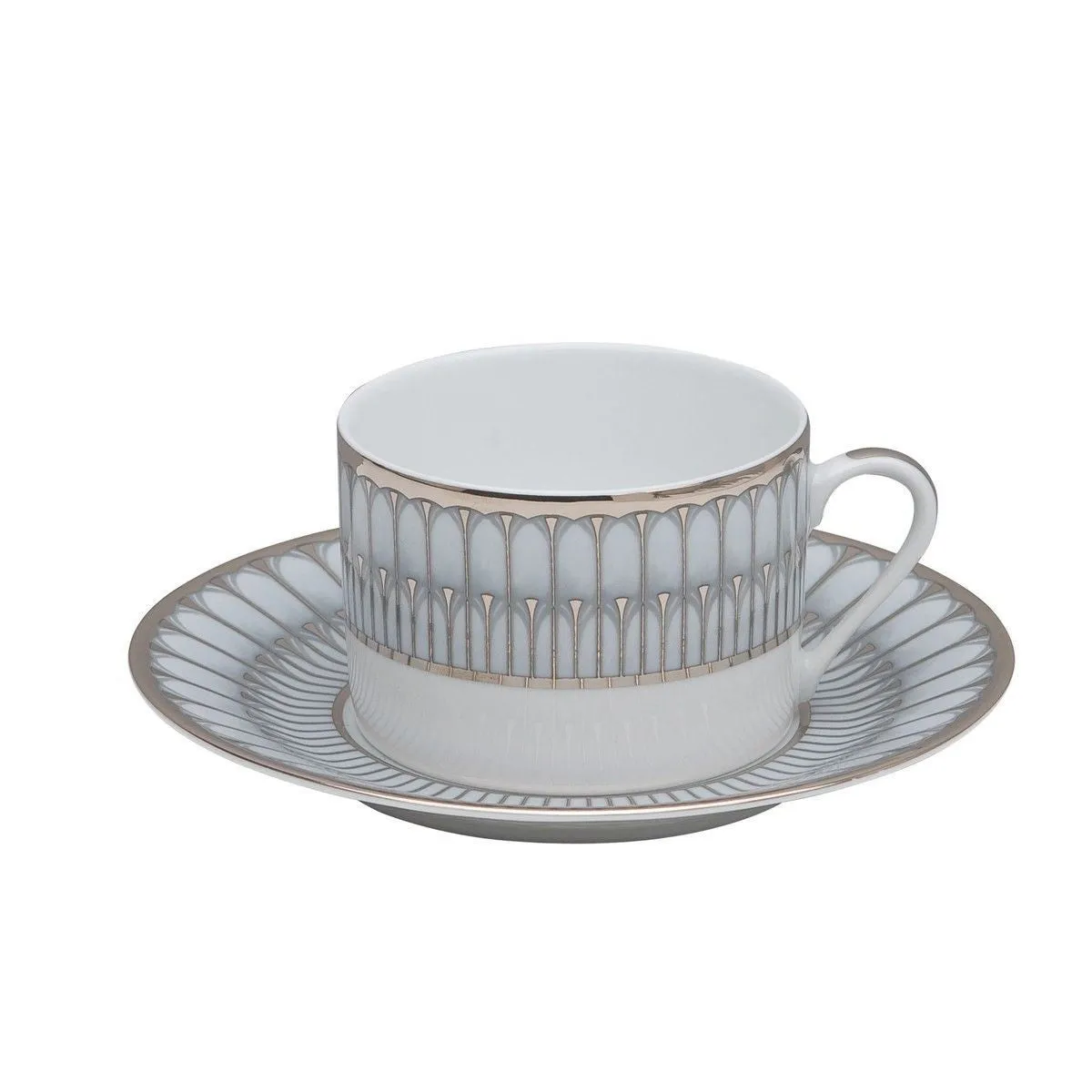 Arcades Grey & Platinum Tea Cup and Saucer