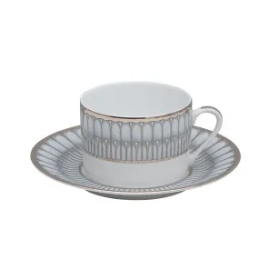 Arcades Grey & Platinum Tea Cup and Saucer