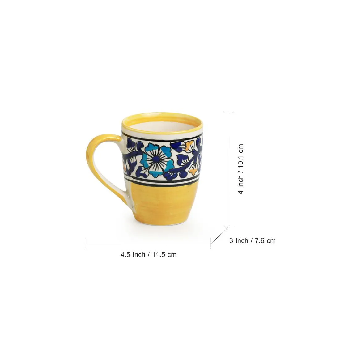 'Badamwari Bagheecha' Handpainted Ceramic Tea & Coffee Mugs (Set of 2, 240 ML, Microwave Safe)