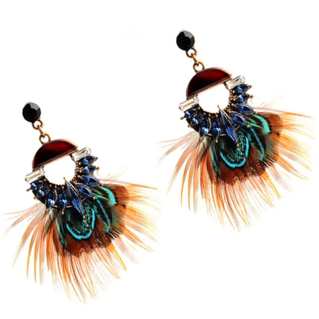 Bewinged- the Vivid Hued Feather and Crystal Dangle Earrings