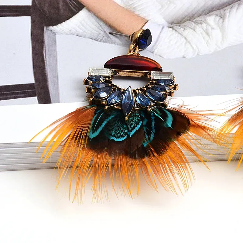 Bewinged- the Vivid Hued Feather and Crystal Dangle Earrings