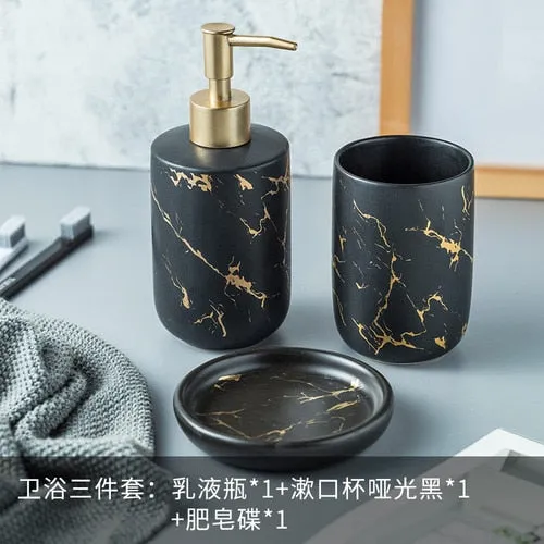 Ceramic imitation marble Bathroom Accessory Set Washing Tools Bottle Mouthwash Cup Soap Toothbrush Holder Household Articles