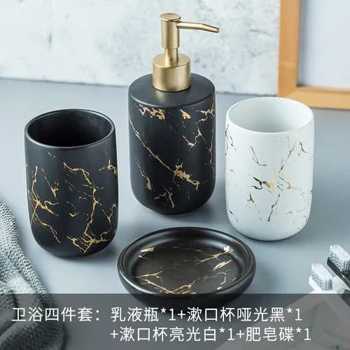 Ceramic imitation marble Bathroom Accessory Set Washing Tools Bottle Mouthwash Cup Soap Toothbrush Holder Household Articles