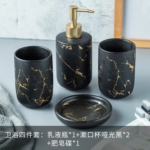 Ceramic imitation marble Bathroom Accessory Set Washing Tools Bottle Mouthwash Cup Soap Toothbrush Holder Household Articles