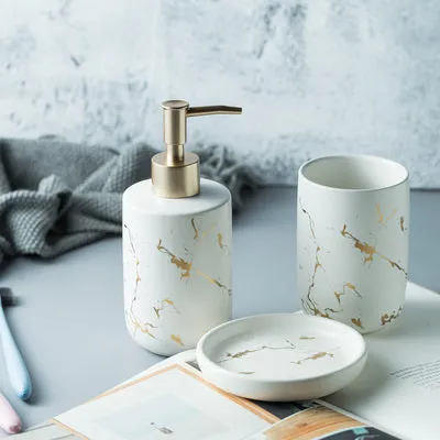 Ceramic imitation marble Bathroom Accessory Set Washing Tools Bottle Mouthwash Cup Soap Toothbrush Holder Household Articles