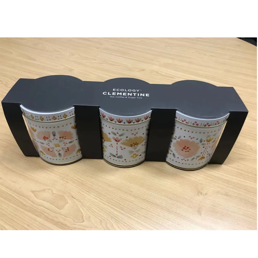 Ecology Clementine 3 Tins Set for Coffee Tea & Sugar with Gift Package