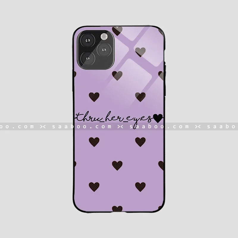 Glass Case With Purple Color And Black Heart Name