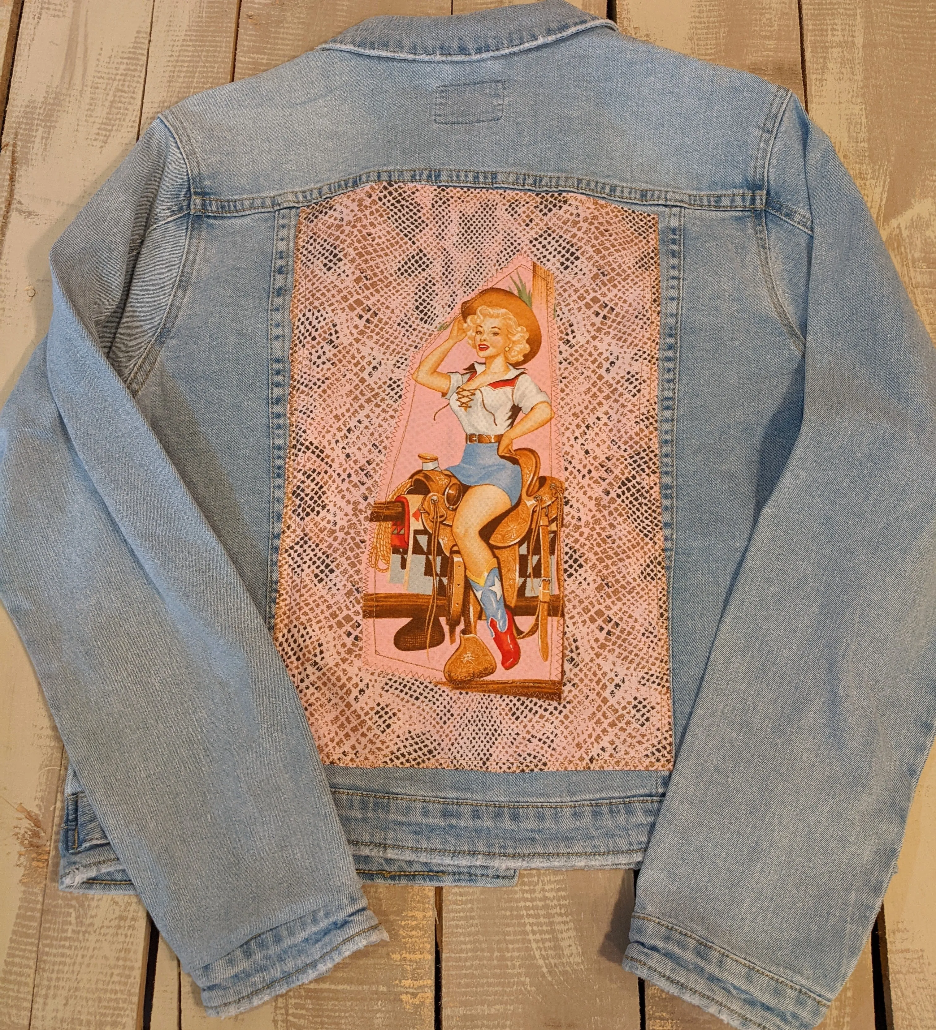 Retro Pink Cowgirl | Giddy Up Powder Puff | Vintage Jean Jacket