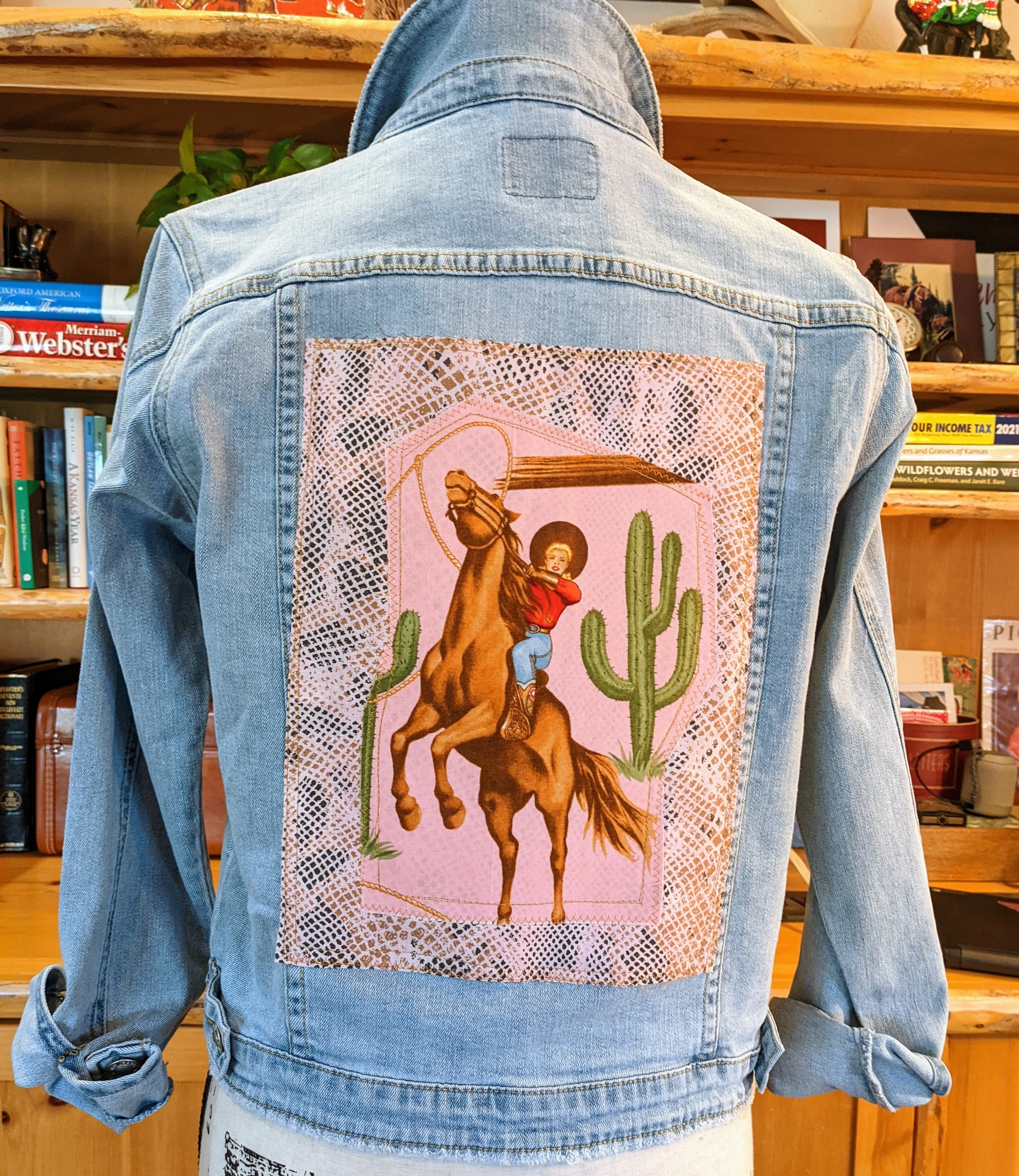 Retro Pink Cowgirl | Giddy Up Powder Puff | Vintage Jean Jacket