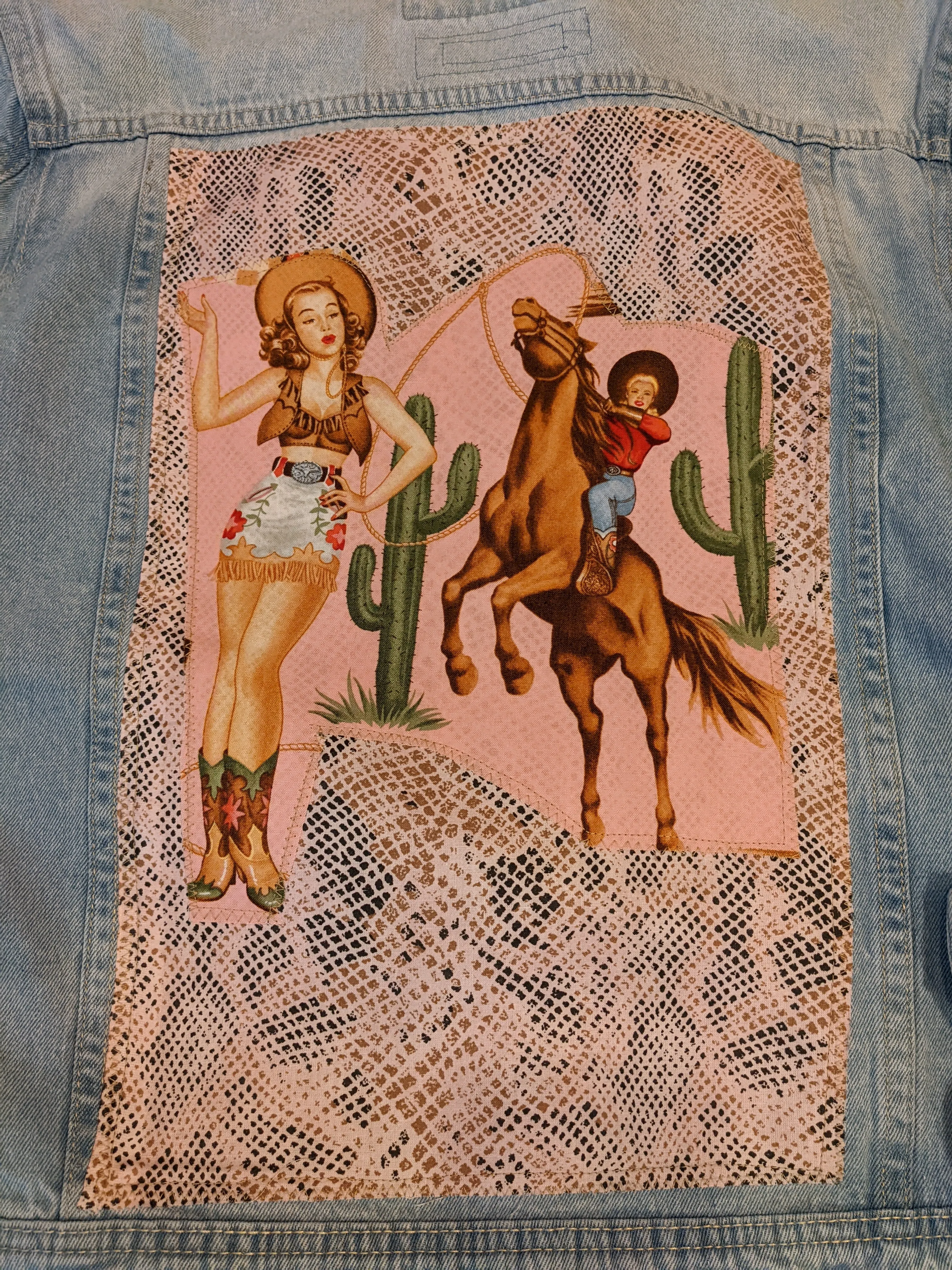 Retro Pink Cowgirl | Giddy Up Powder Puff | Vintage Jean Jacket