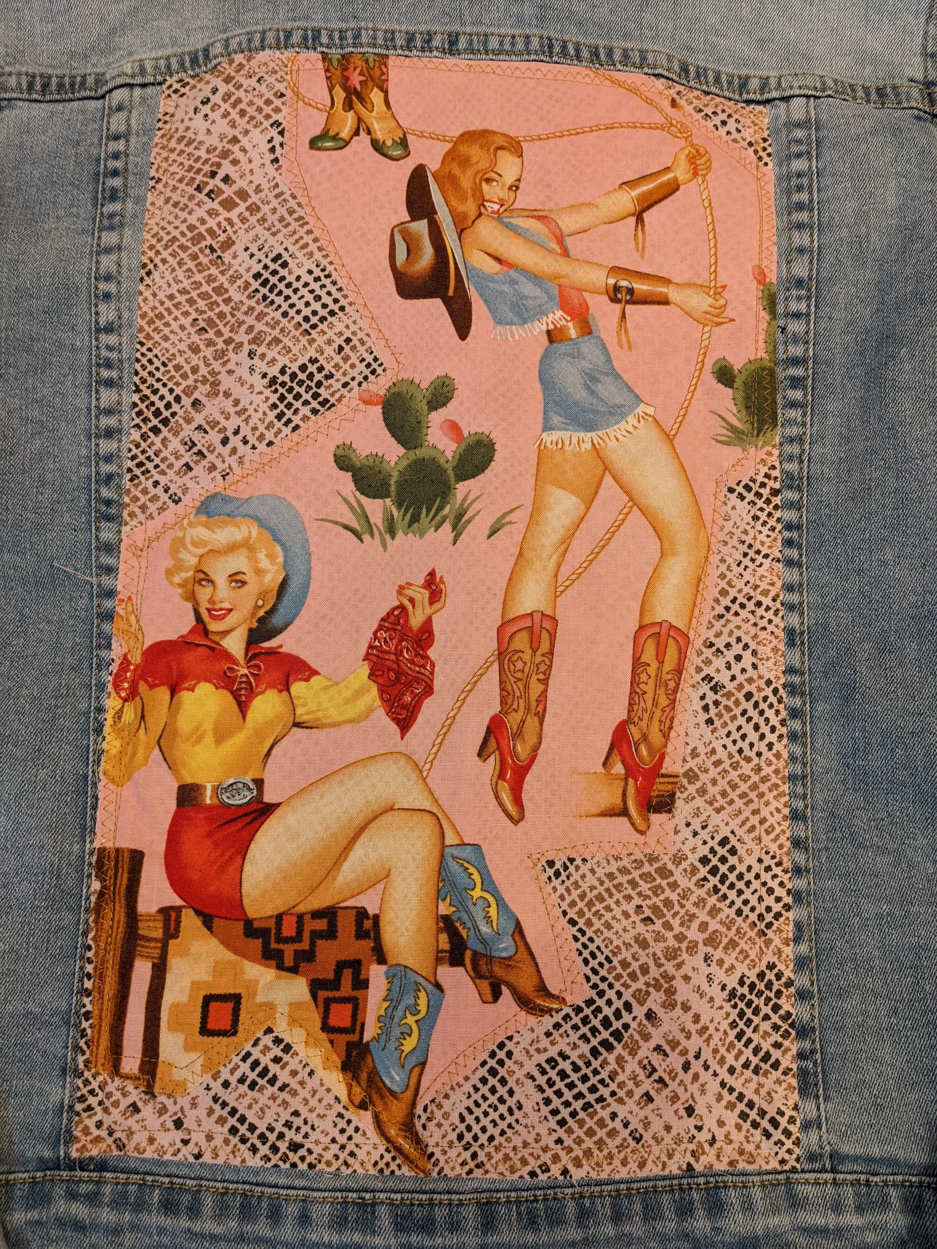 Retro Pink Cowgirl | Giddy Up Powder Puff | Vintage Jean Jacket