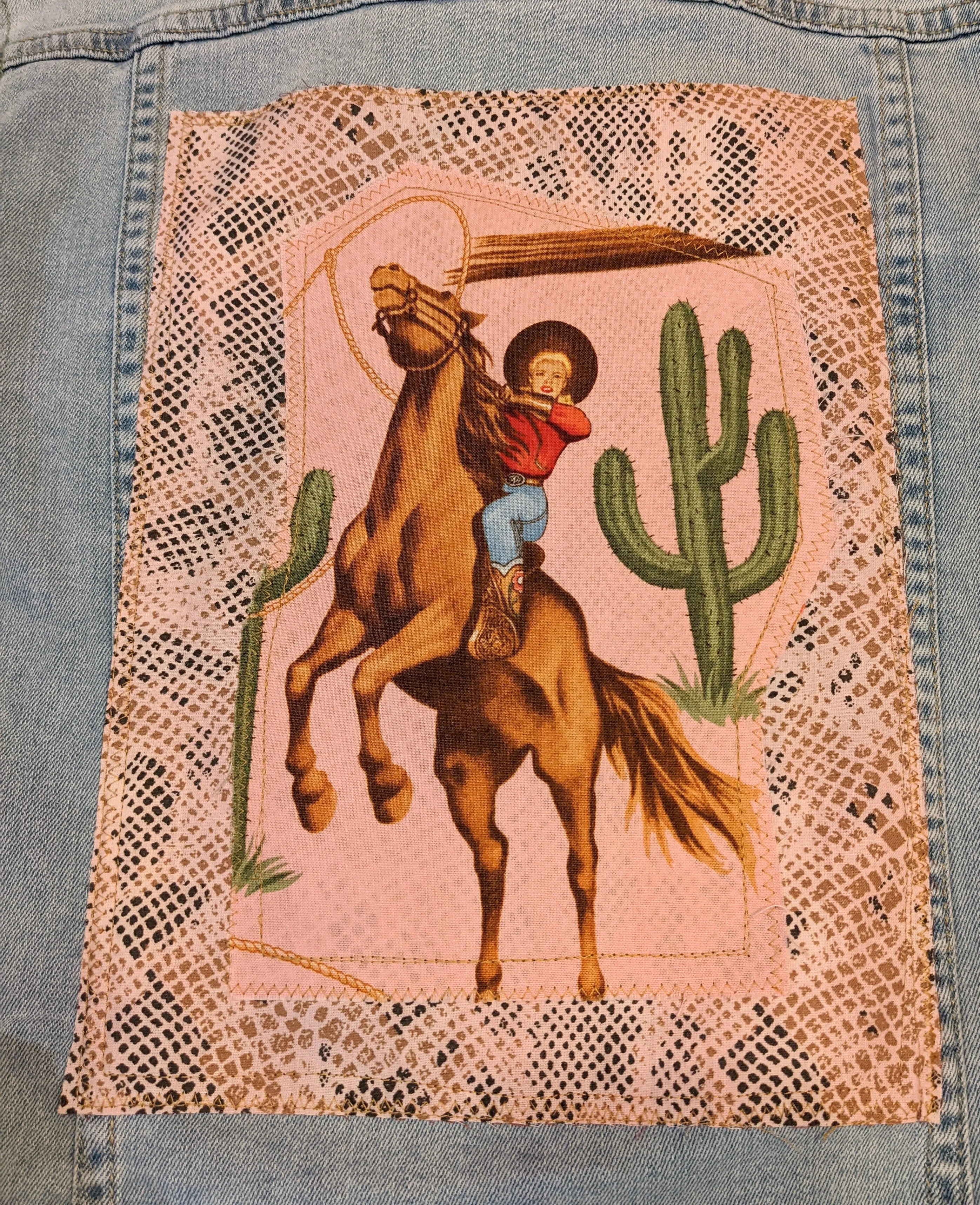 Retro Pink Cowgirl | Giddy Up Powder Puff | Vintage Jean Jacket