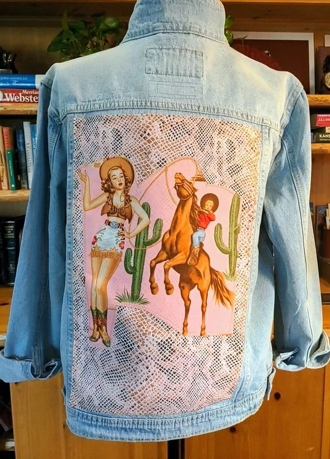 Retro Pink Cowgirl | Giddy Up Powder Puff | Vintage Jean Jacket