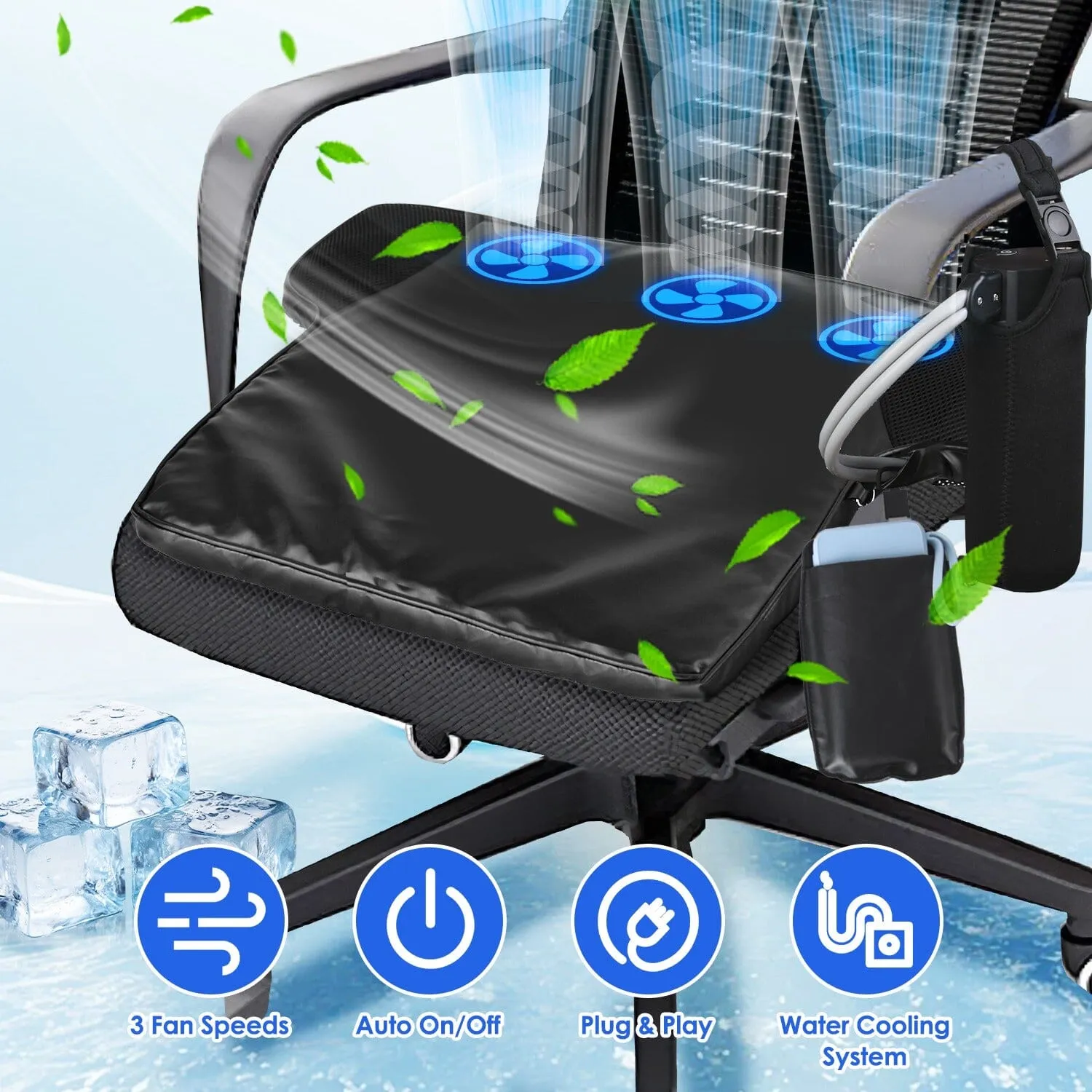 Summer Water Cooling System Seat Cushion with Fans 3 Speeds