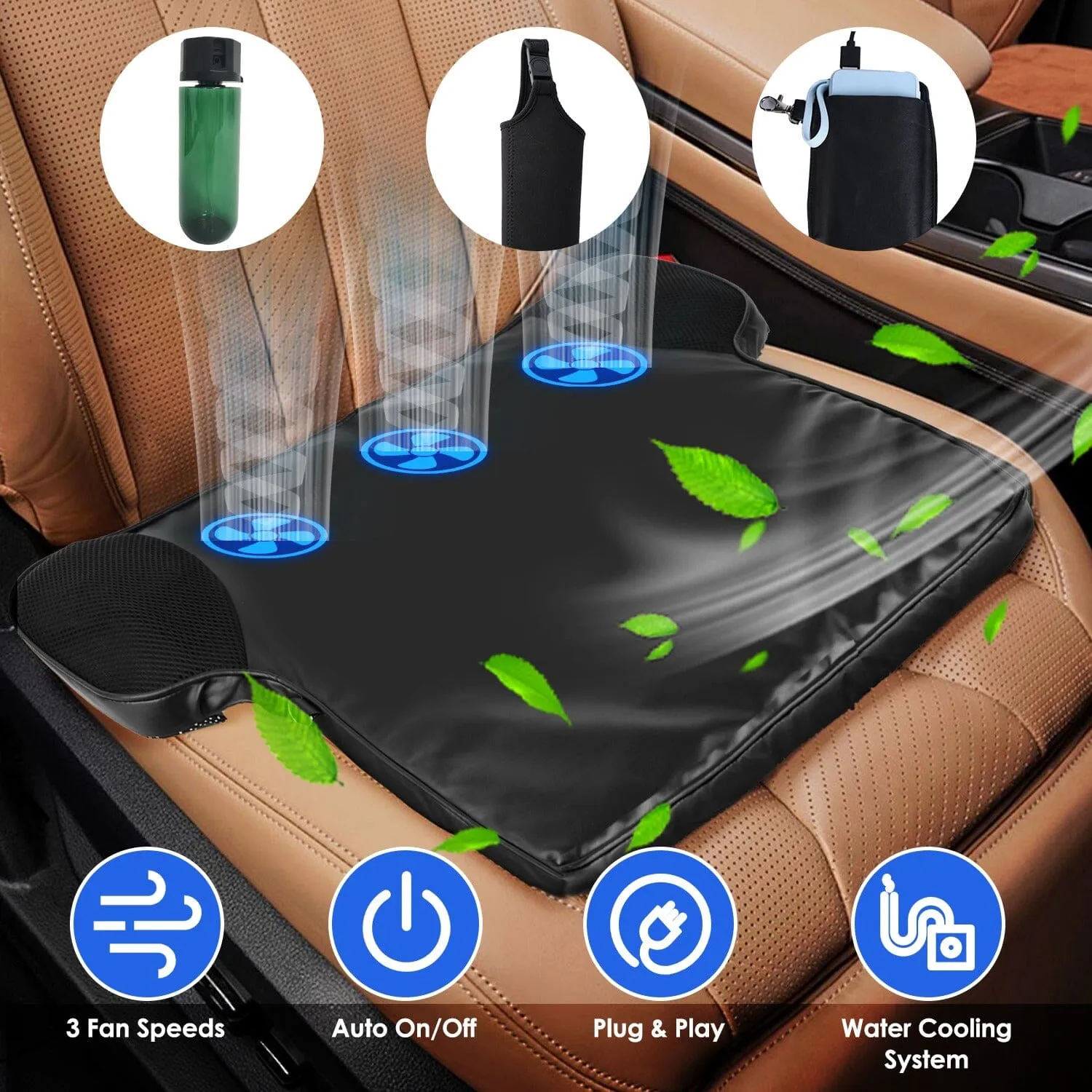 Summer Water Cooling System Seat Cushion with Fans 3 Speeds