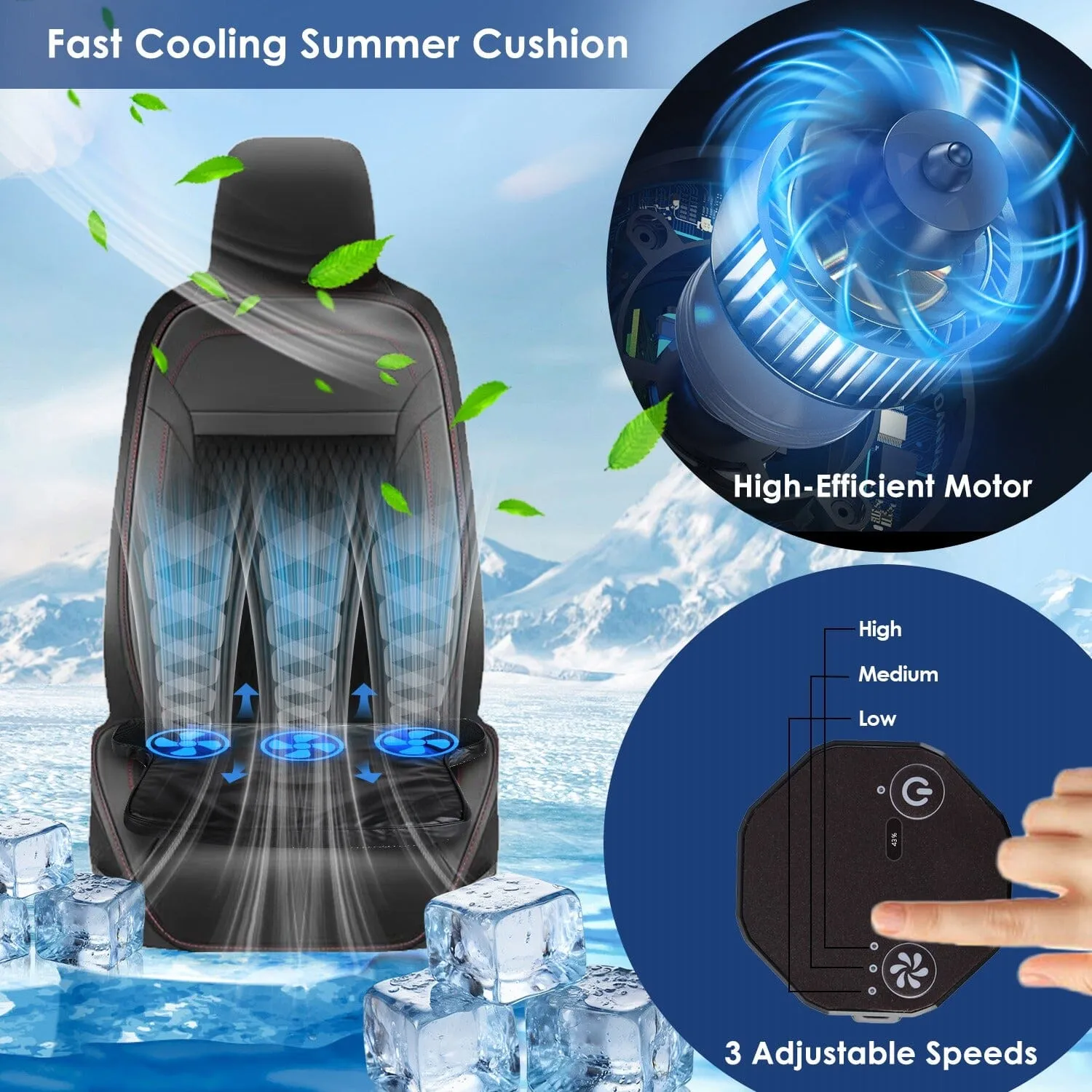 Summer Water Cooling System Seat Cushion with Fans 3 Speeds