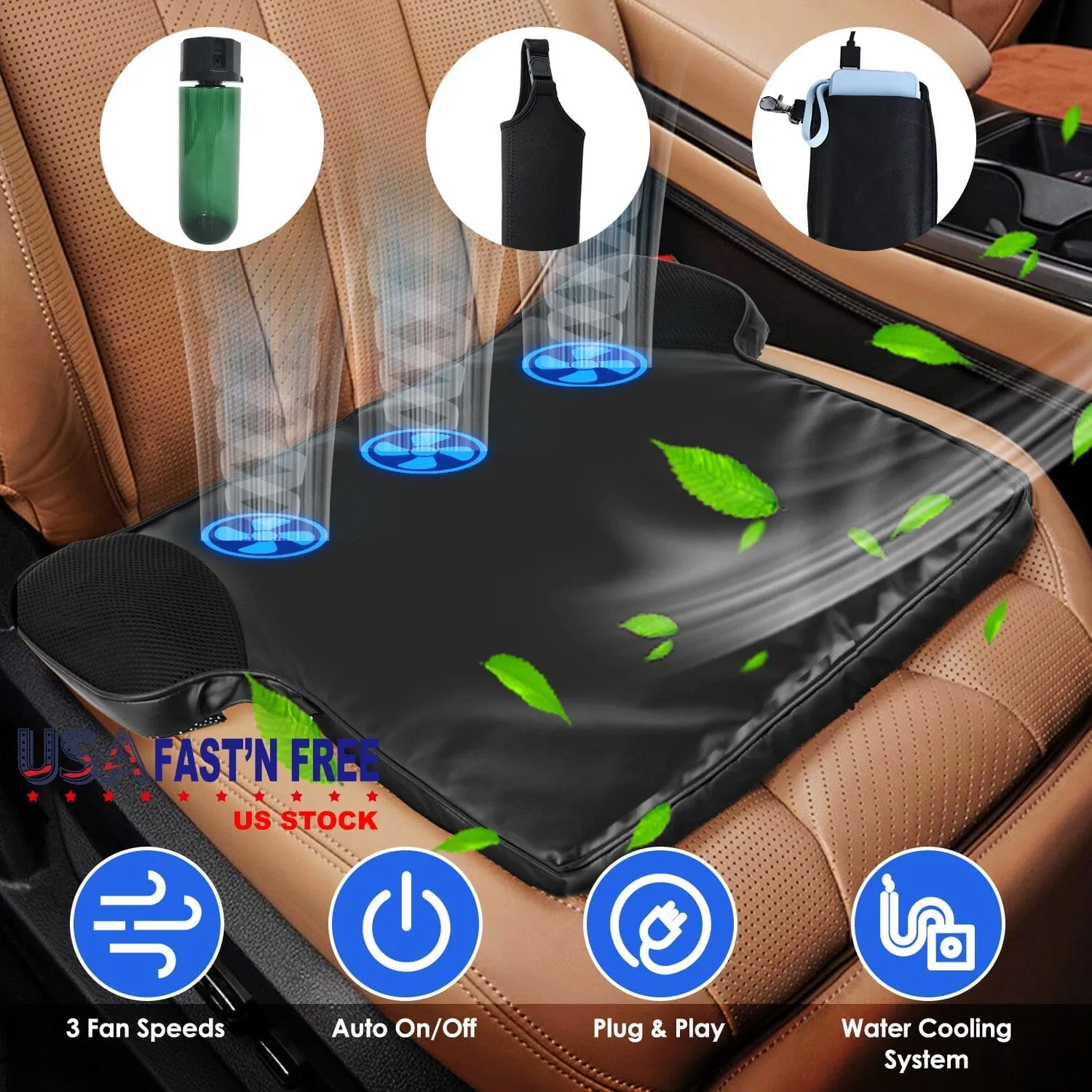 Summer Water Cooling System Seat Cushion with Fans 3 Speeds